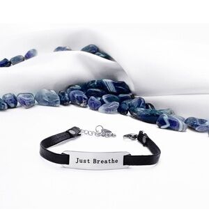 Black and Stainless Steel Silver 'Just Breathe' Bracelet - Men and Women